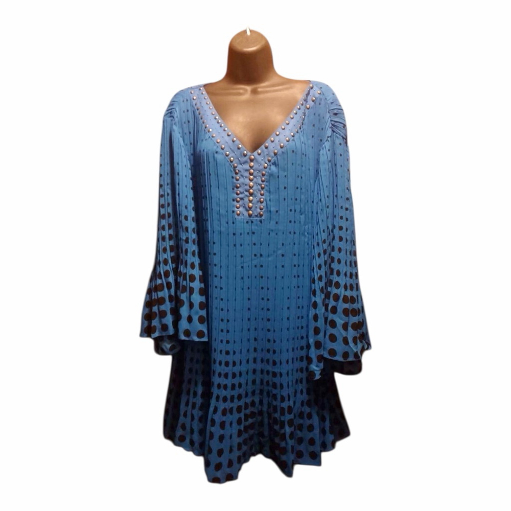 Woman Within Blue & Black Polka Dot Studded Pleated Blouse 4X JC480